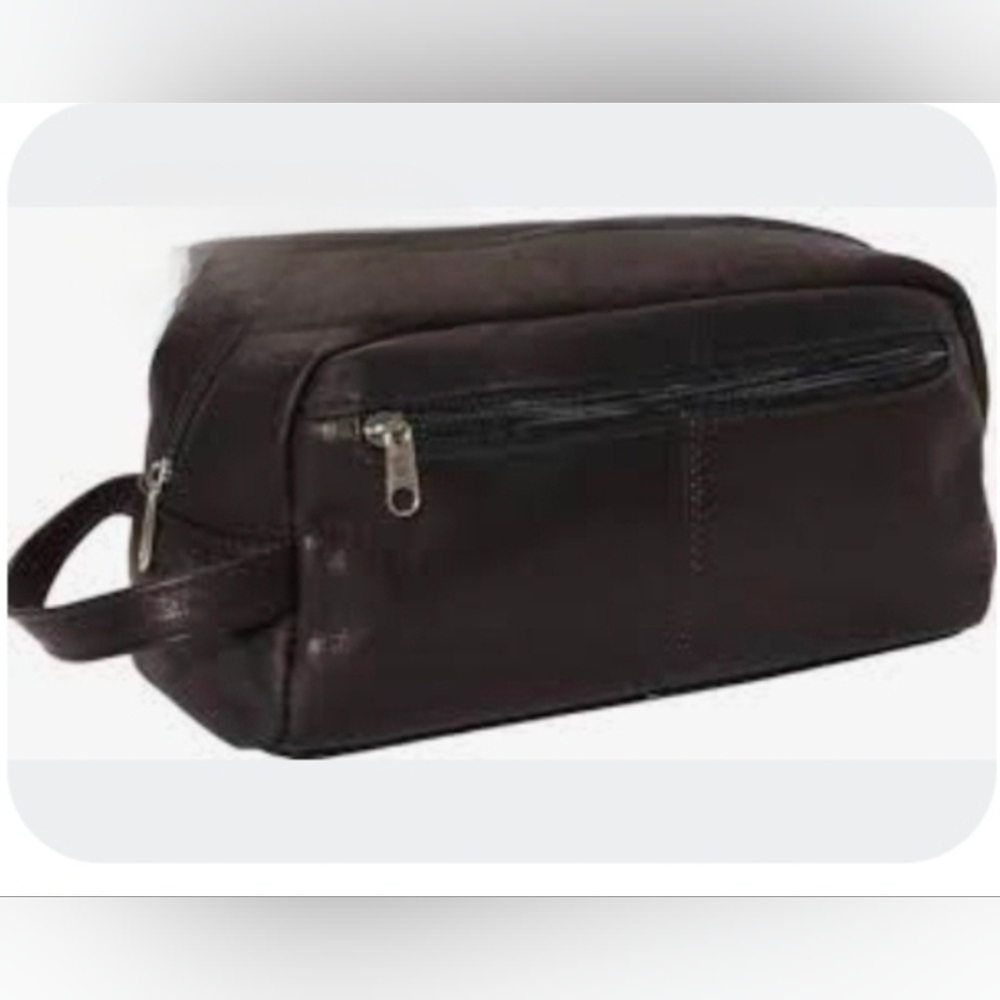 NEW David King Genuine Leather Toiletry Travel Bag Shave Bag Double Zipper Kit